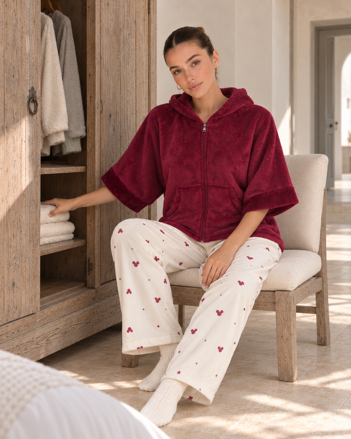 JOURI Hooded Cape-Top Pajama Set - 9024, Burgundy