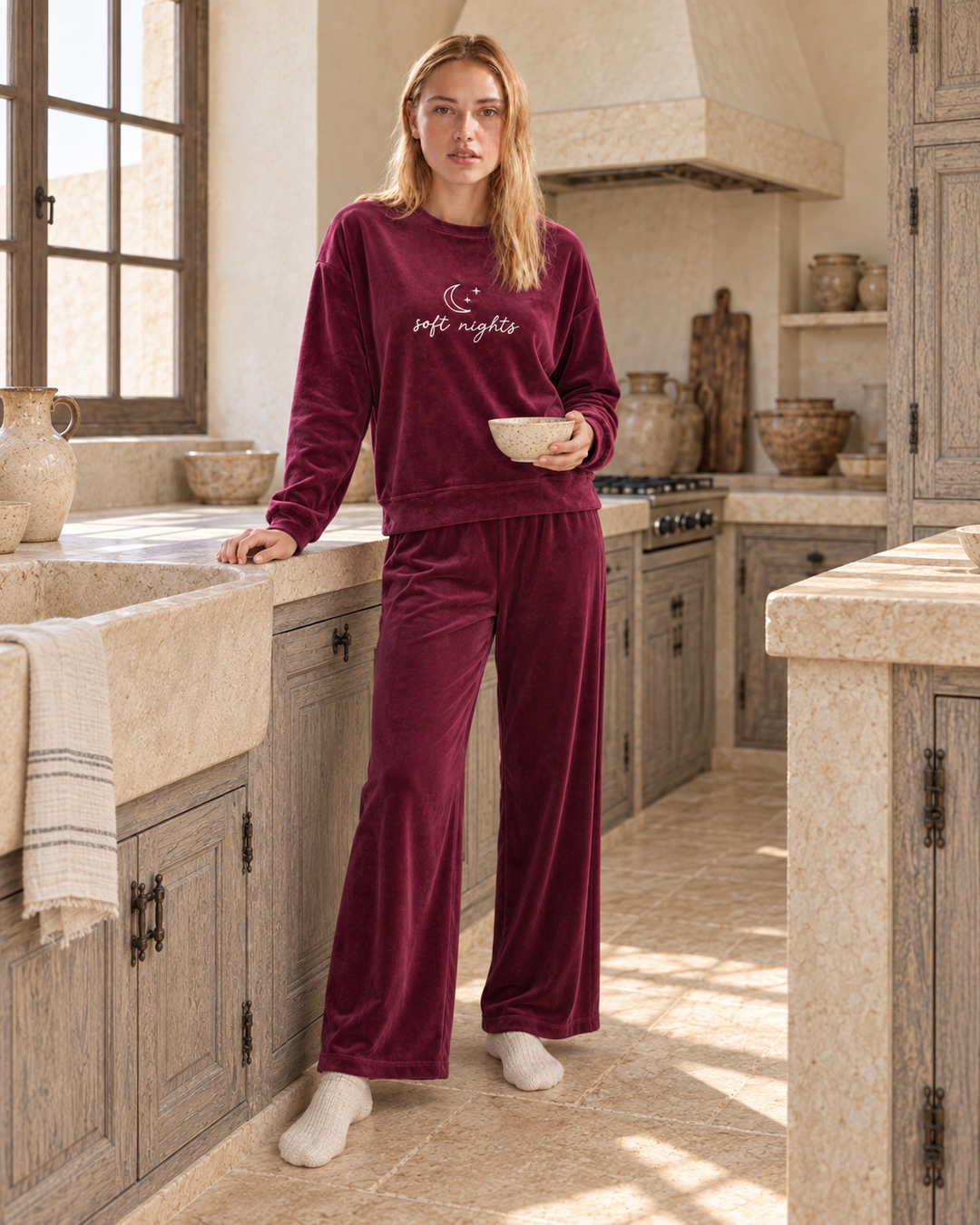 JOURI Soft Nights Pajama Set - 9023, Burgundy