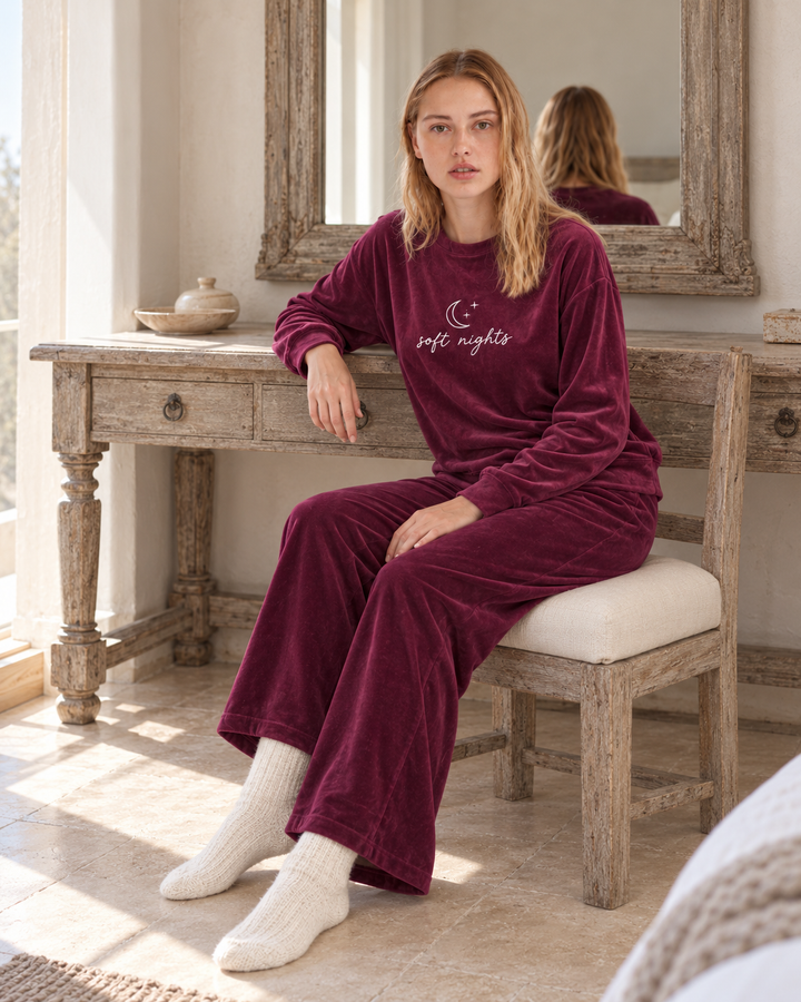 JOURI Soft Nights Pajama Set - 9023, Burgundy