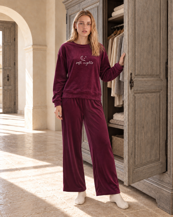 JOURI Soft Nights Pajama Set - 9023, Burgundy