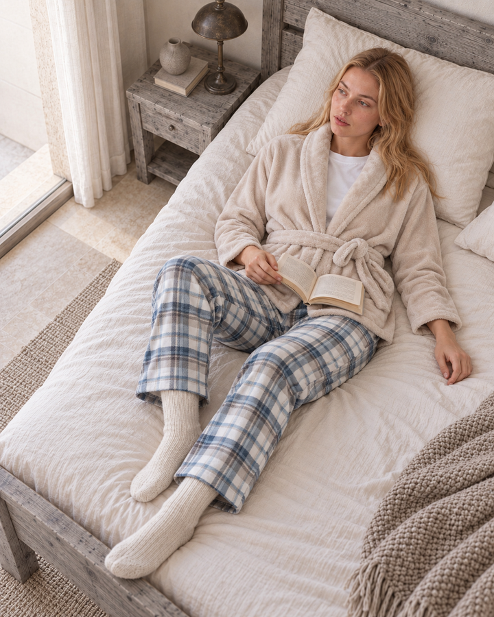 JOURI Checked Three-Piece Pajama Set - 9047, Beige
