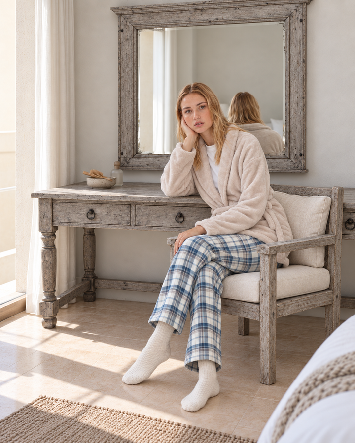 JOURI Checked Three-Piece Pajama Set - 9047, Beige