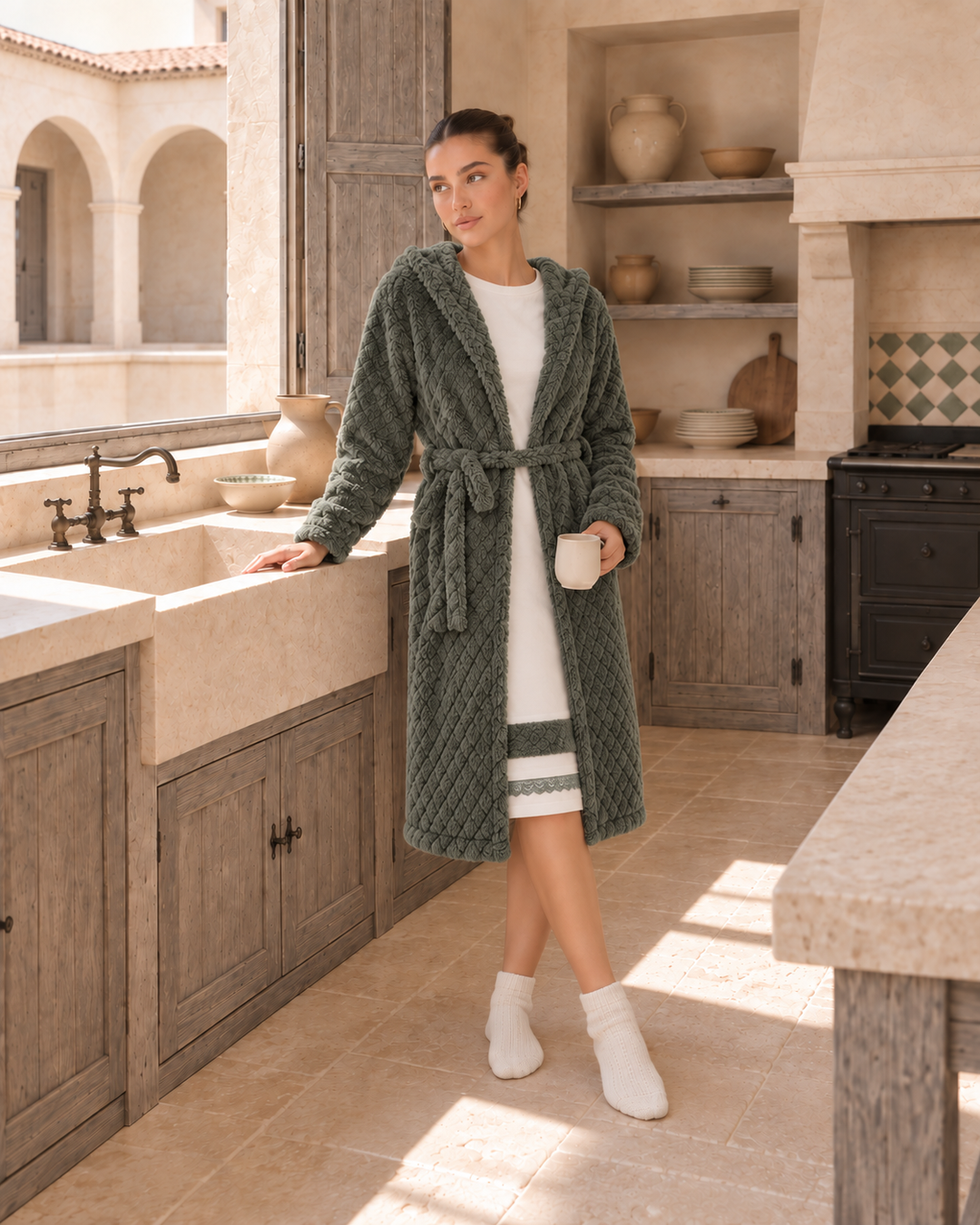 JOURI Hooded Robe Pajama Set - 9060, Green