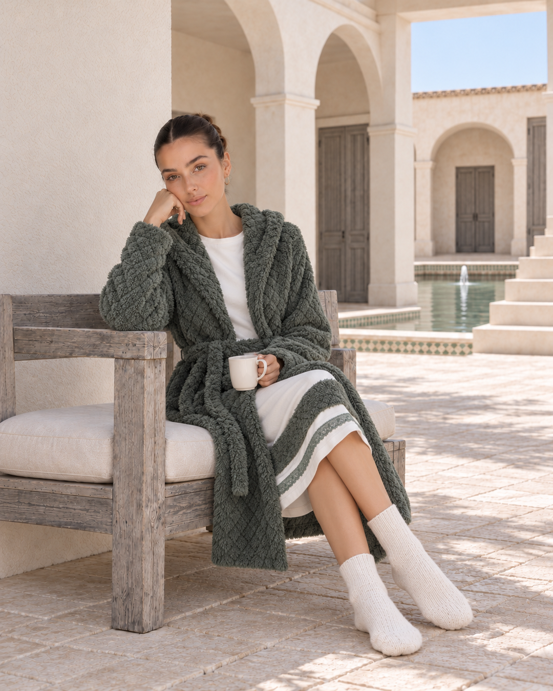 JOURI Hooded Robe Pajama Set - 9060, Green