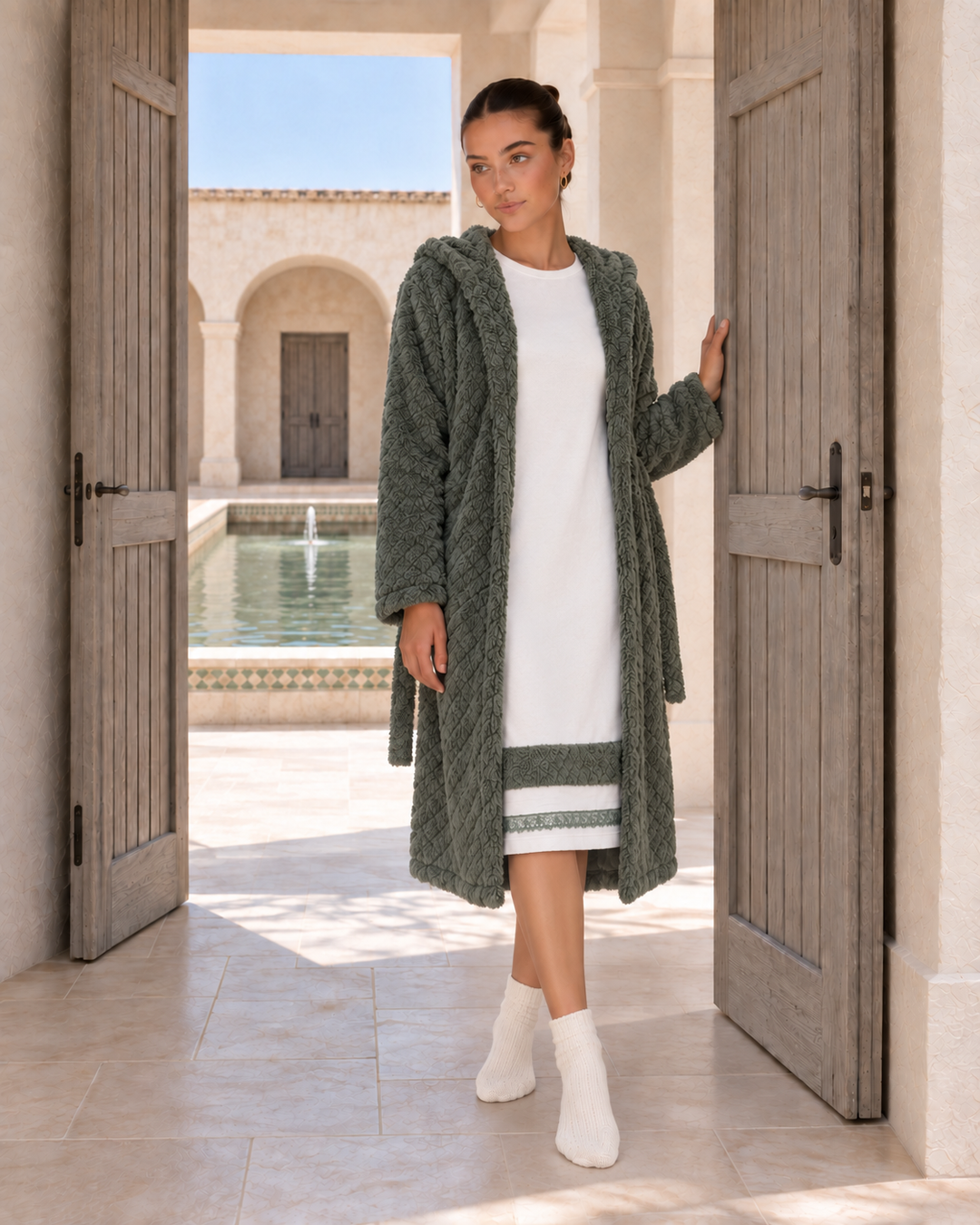 JOURI Hooded Robe Pajama Set - 9060, Green