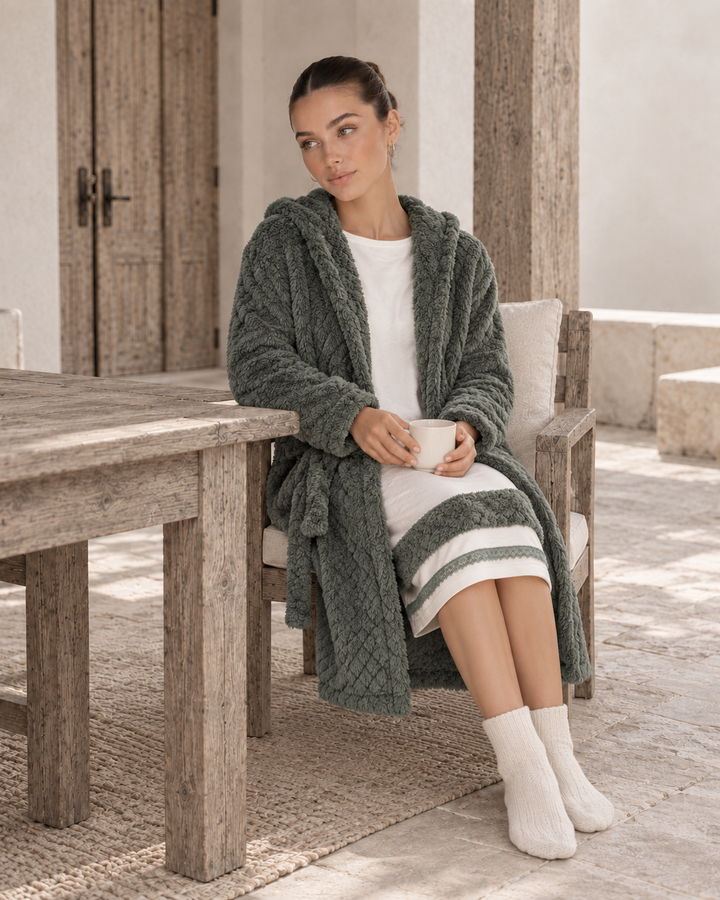 JOURI Hooded Robe Pajama Set - 9060, Green