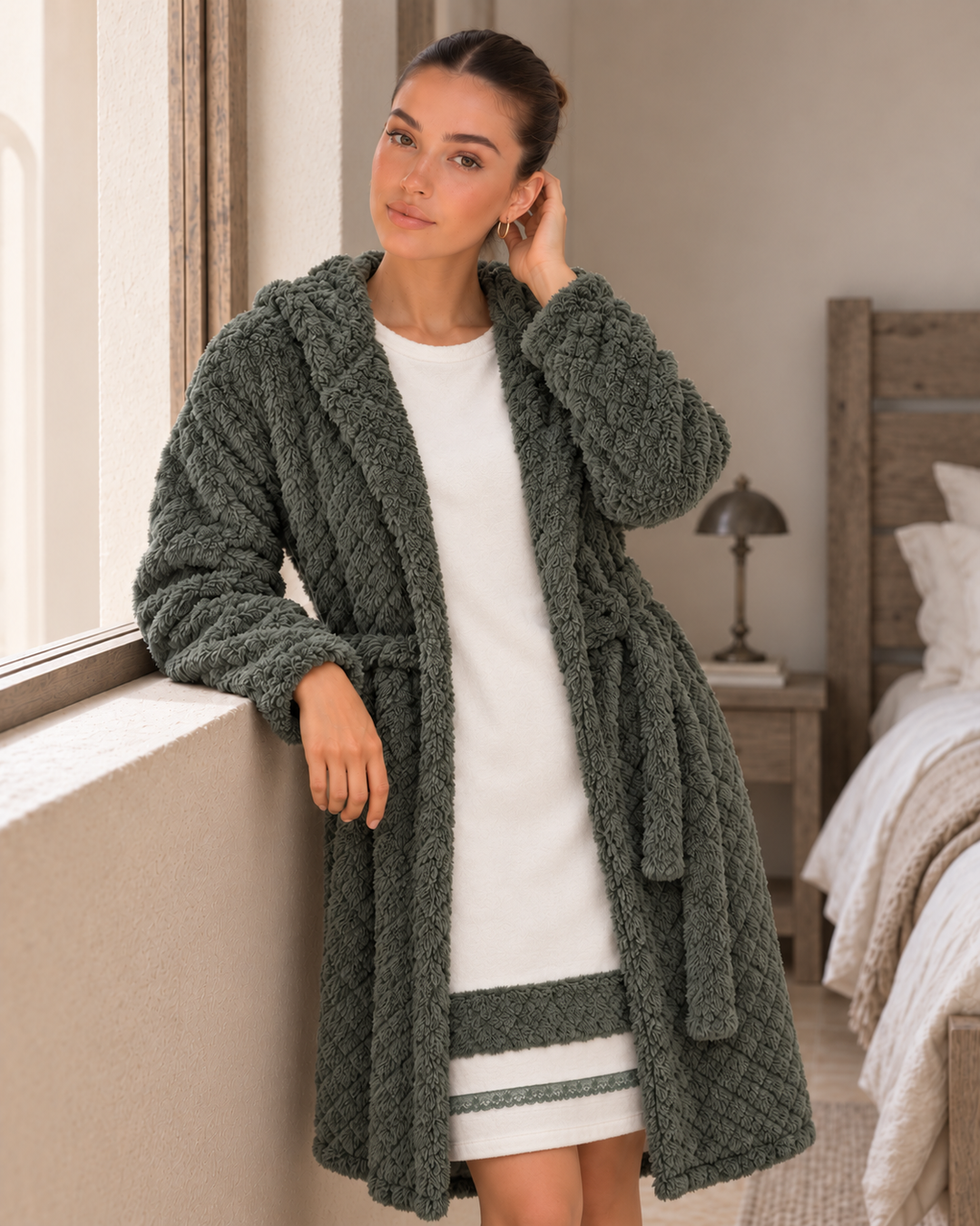 JOURI Hooded Robe Pajama Set - 9060, Green