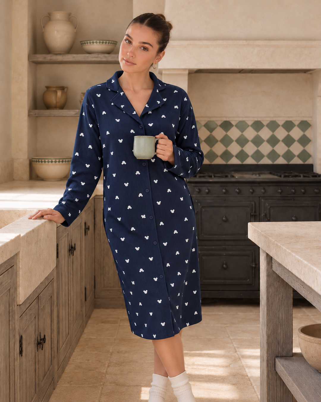 JOURI Heart-Print Buttoned Pajama Nightshirt - 9035, Navy