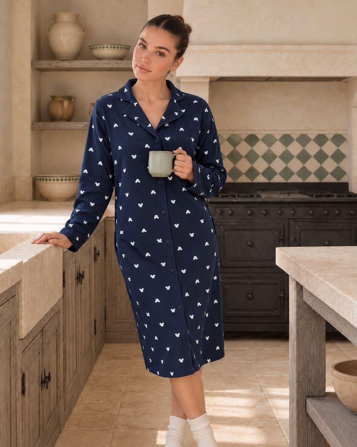 JOURI Heart-Print Buttoned Pajama Nightshirt - 9035, Navy