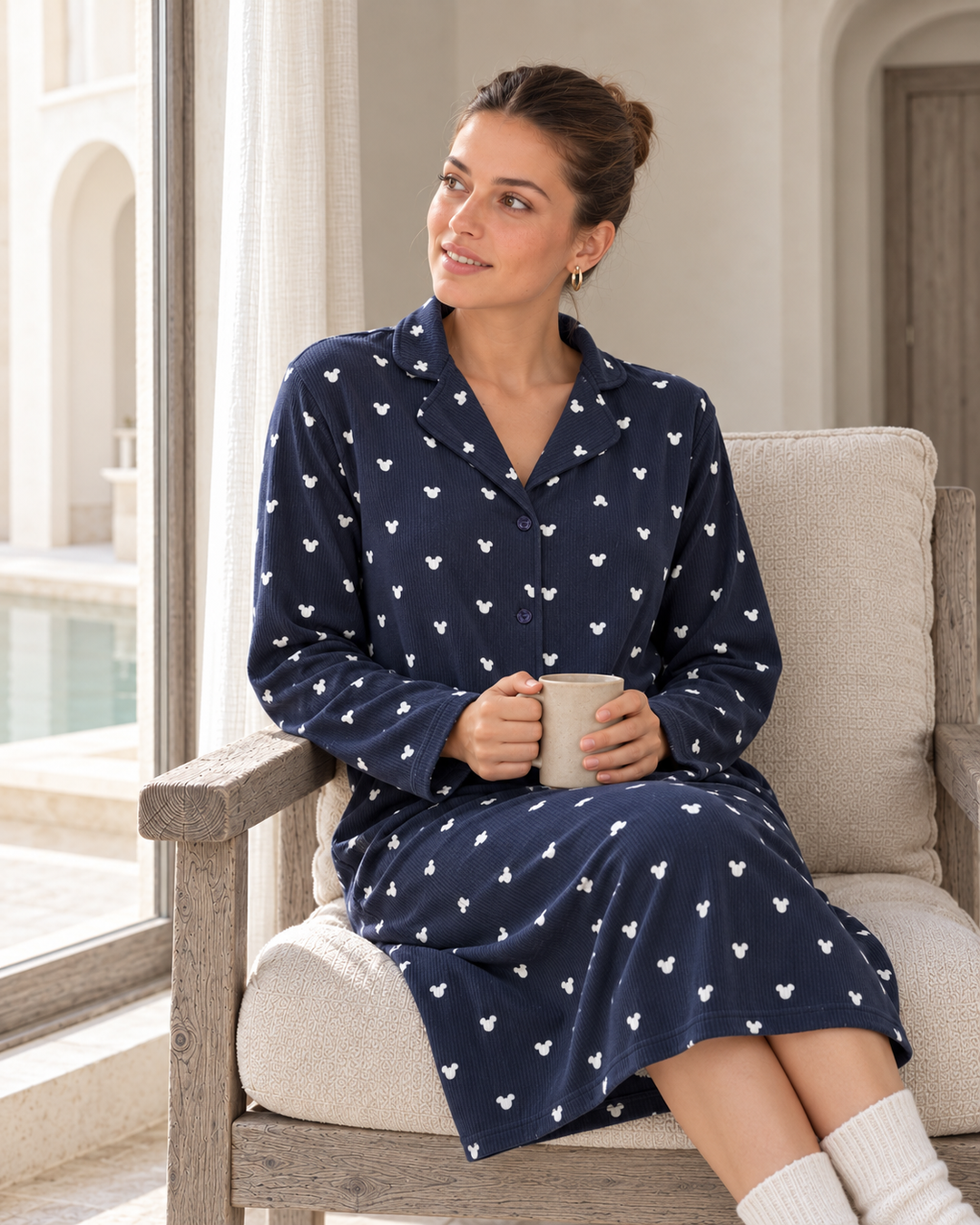 JOURI Heart-Print Buttoned Pajama Nightshirt - 9035, Navy