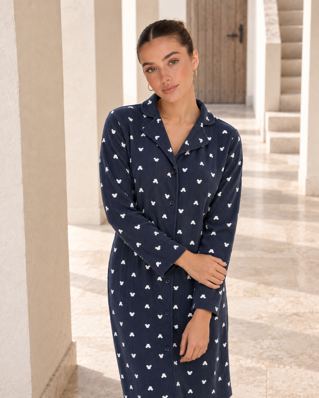 JOURI Heart-Print Buttoned Pajama Nightshirt - 9035, Navy