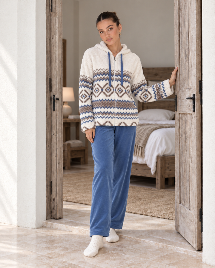 JOURI Geometric Hooded Pajama Set - 9056, Blue