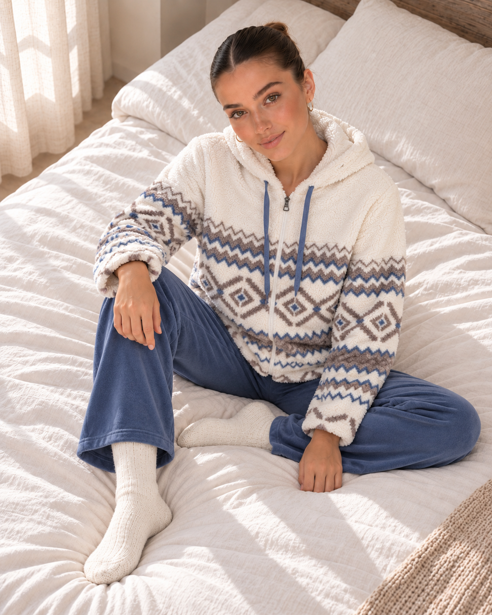 JOURI Geometric Hooded Pajama Set - 9056, Blue