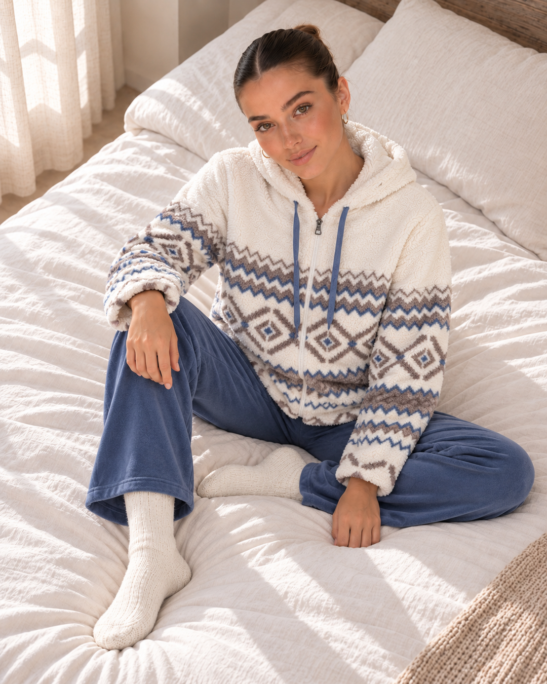 JOURI Geometric Hooded Pajama Set - 9056, Blue