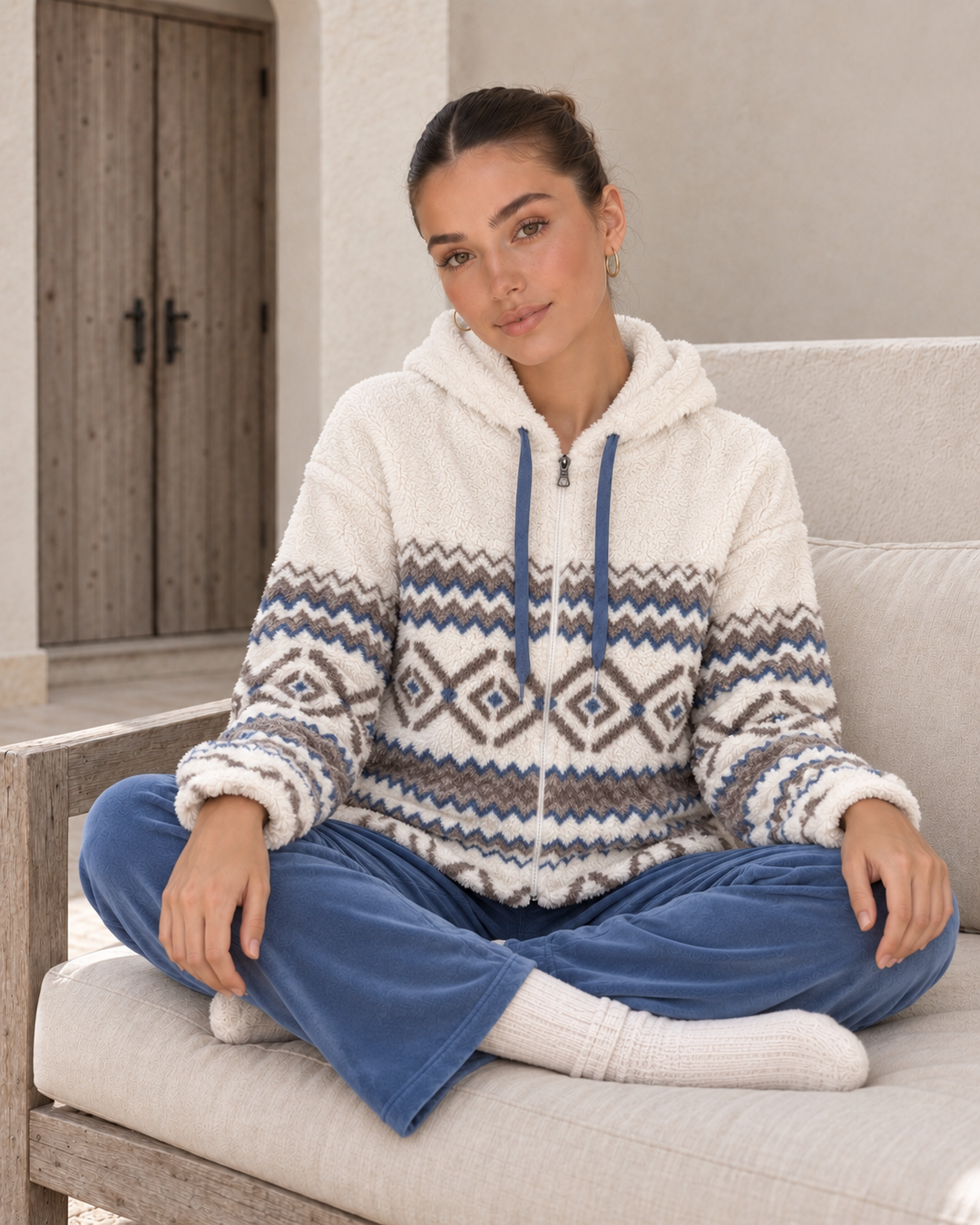 JOURI Geometric Hooded Pajama Set - 9056, Blue