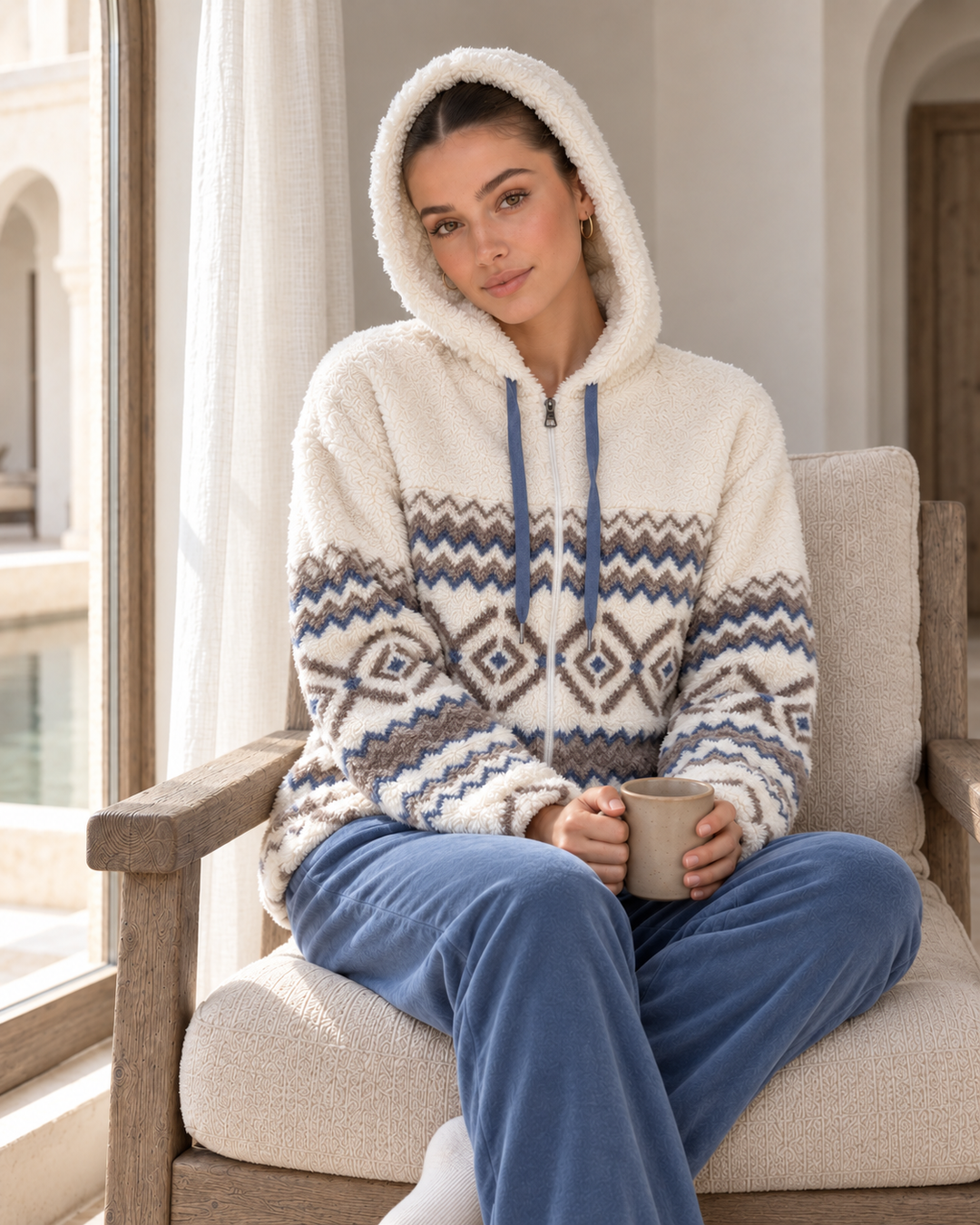 JOURI Geometric Hooded Pajama Set - 9056, Blue