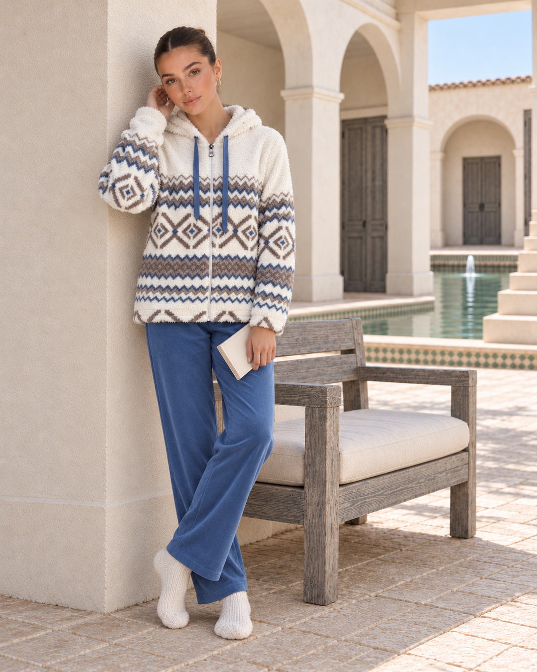 JOURI Geometric Hooded Pajama Set - 9056, Blue