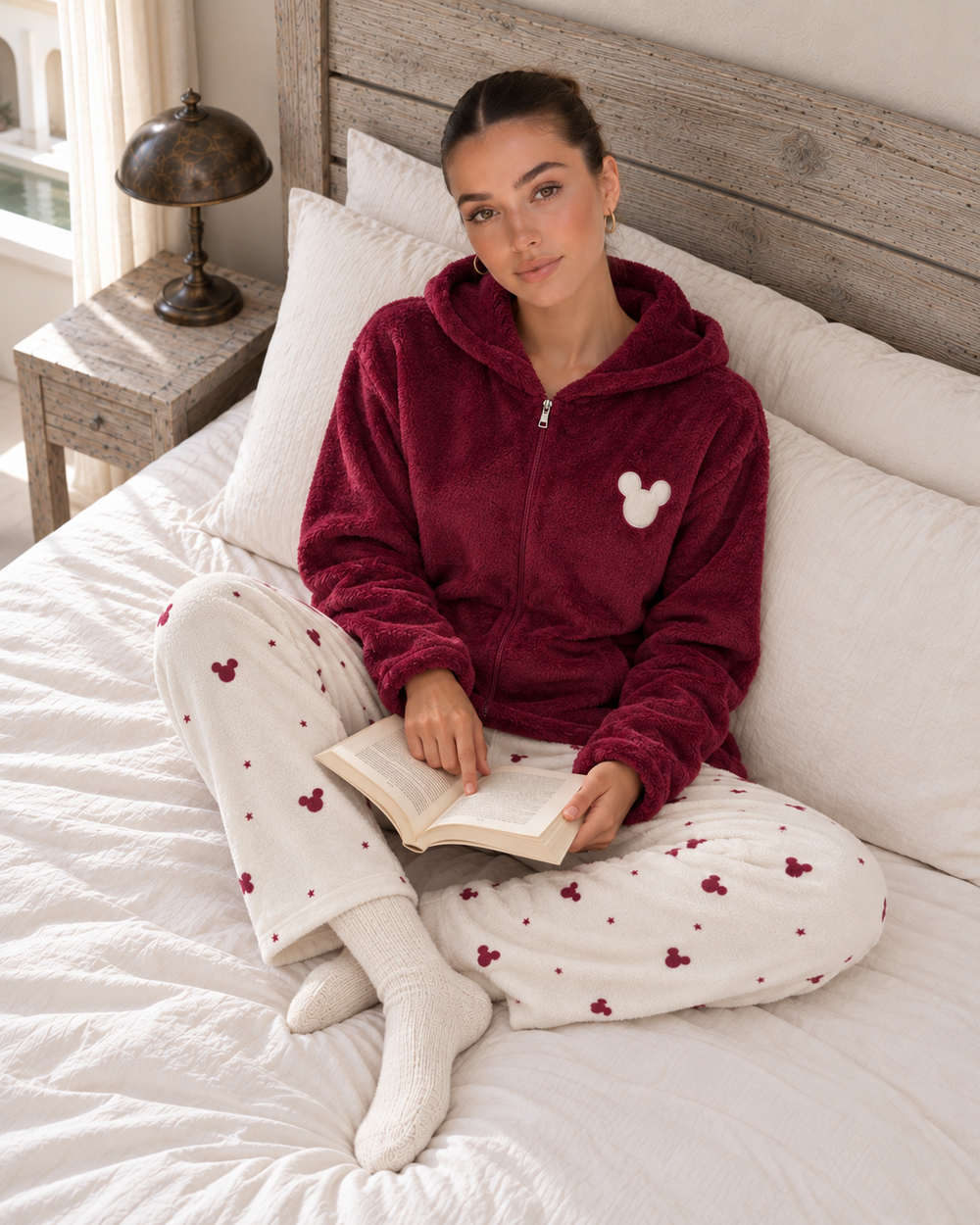 JOURI Mickey Hooded Pajama Set - 9053, Burgundy