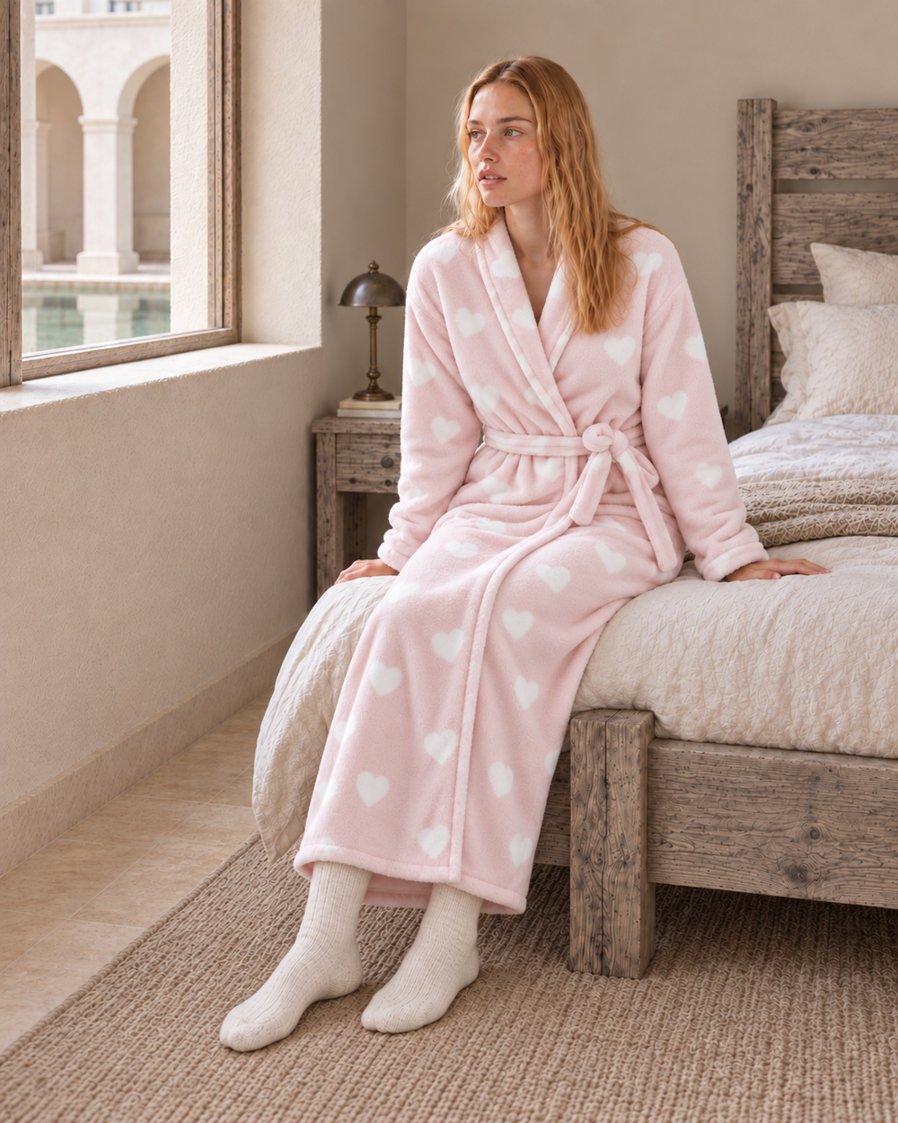 JOURI Heart-Print Pajama Robe - 9031, Blush Pink