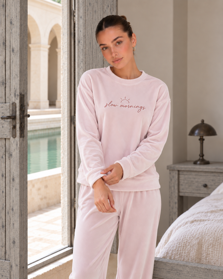 JOURI Lettering Long-Sleeve Pajama Set - 9038, Blush Pink