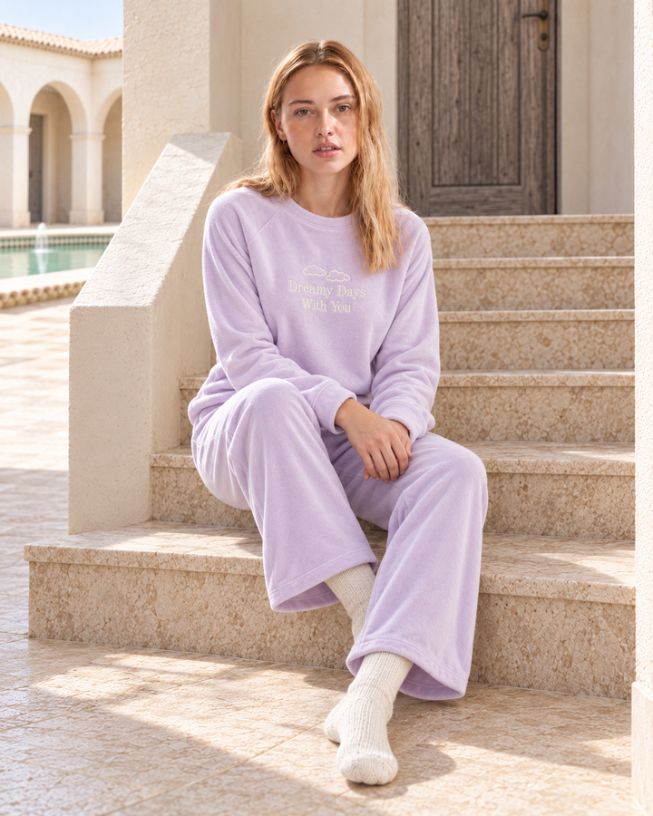 JOURI Slogan Long-Sleeve Pajama Set - 9016, Lilac