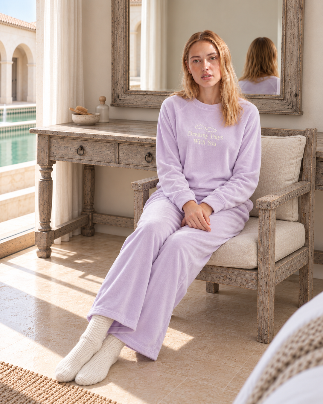 JOURI Slogan Long-Sleeve Pajama Set - 9016, Lilac