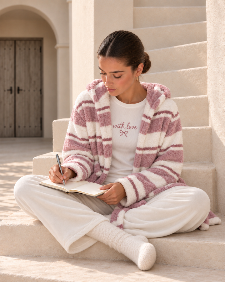 Hooded Stripe Three-Piece Pajama Set - 9045 (Copy)