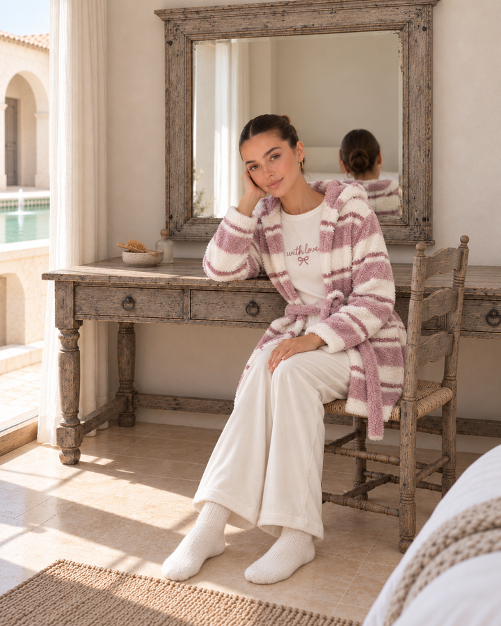 Hooded Stripe Three-Piece Pajama Set - 9045 (Copy)