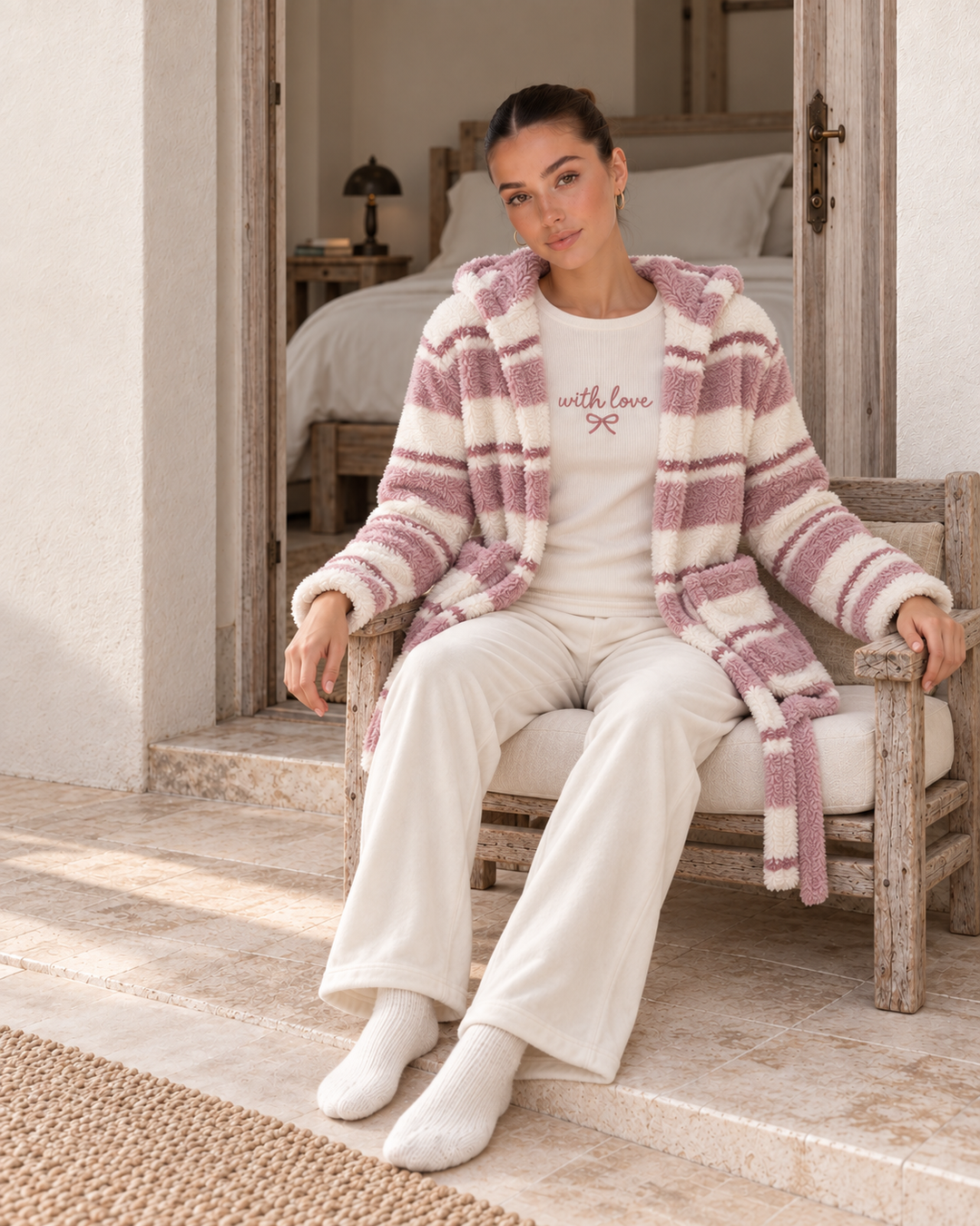 Hooded Stripe Three-Piece Pajama Set - 9045 (Copy)