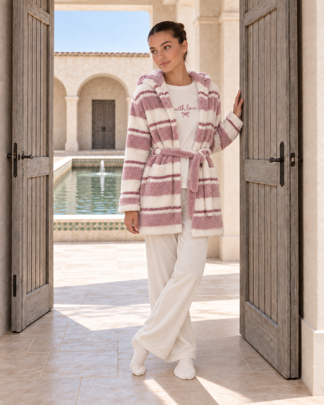 Hooded Stripe Three-Piece Pajama Set - 9045 (Copy)