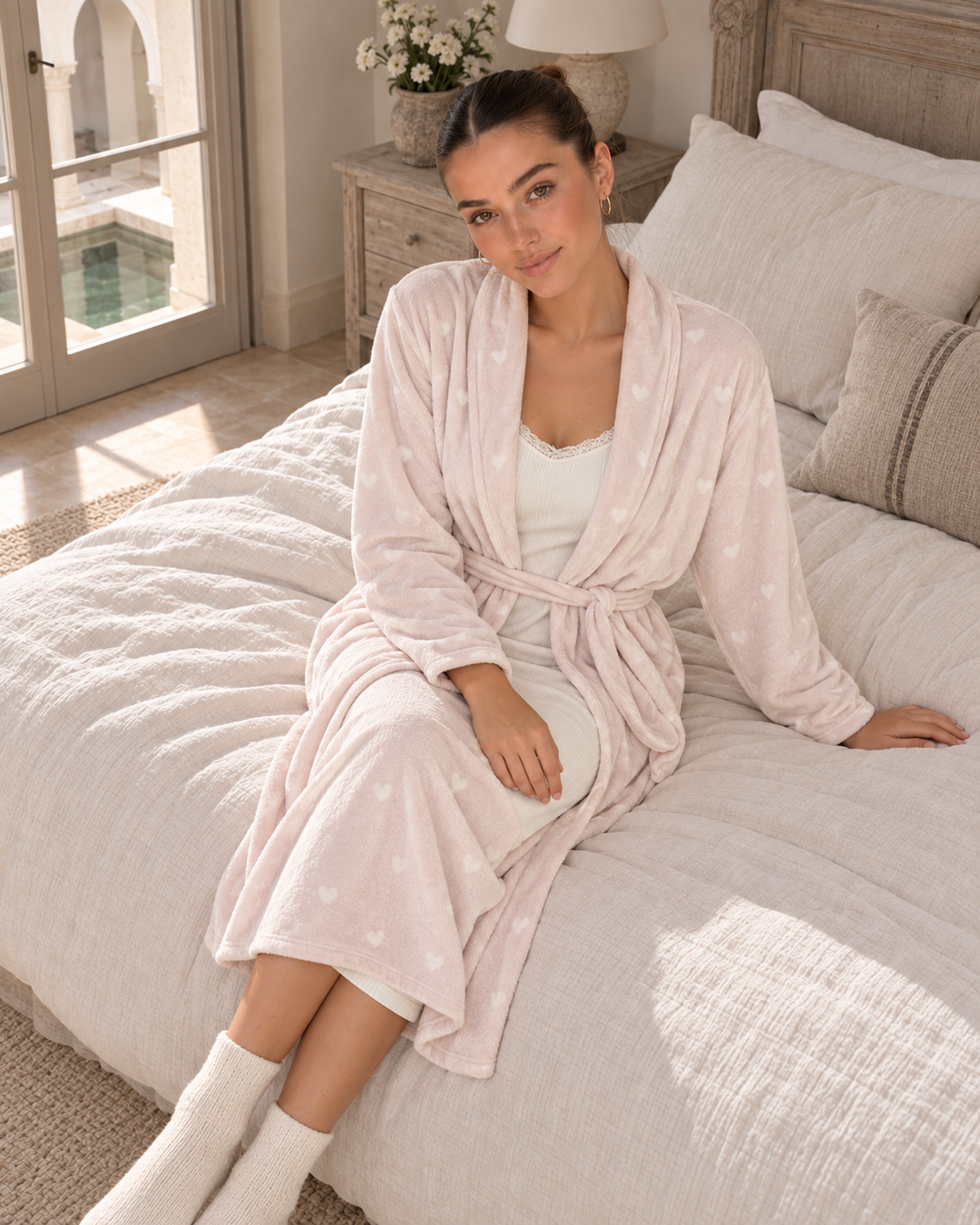 JOURI Two-Piece Robe Pajama Set - 9041, Blush Pink