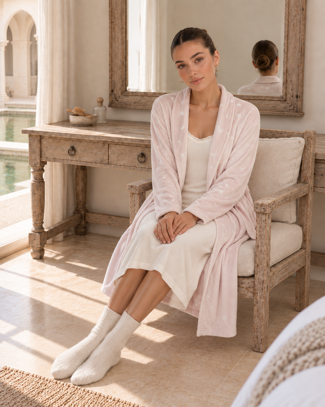 JOURI Two-Piece Robe Pajama Set - 9041, Blush Pink