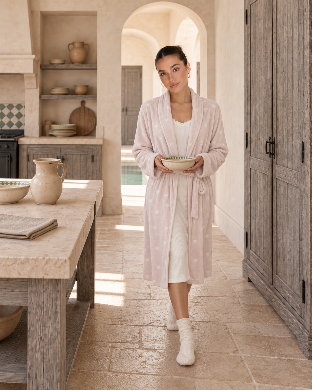 JOURI Two-Piece Robe Pajama Set - 9041, Blush Pink