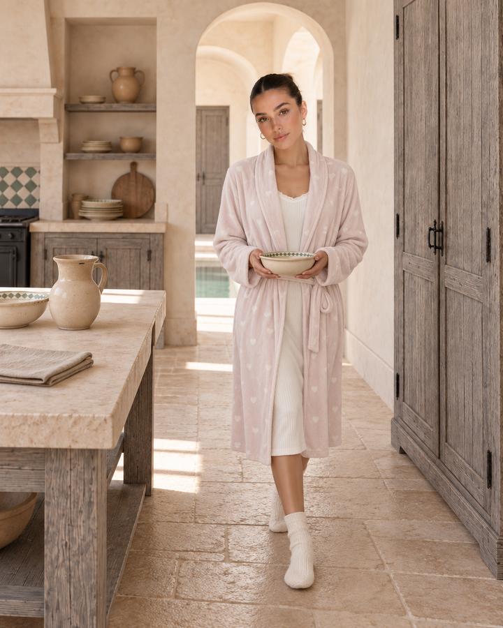JOURI Two-Piece Robe Pajama Set - 9041, Blush Pink