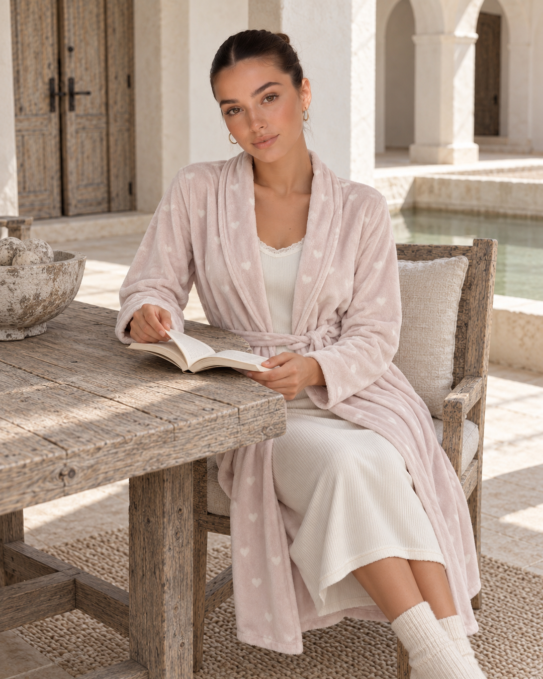 JOURI Two-Piece Robe Pajama Set - 9041, Blush Pink