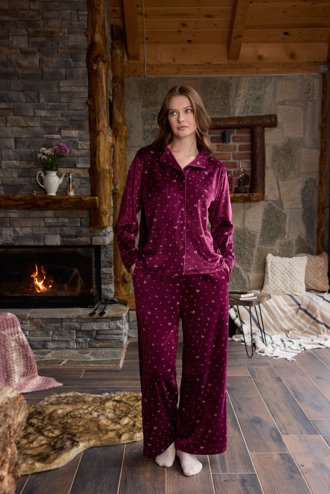 Velvet Heart Pajama Set – Soft Winter Comfort | 6003