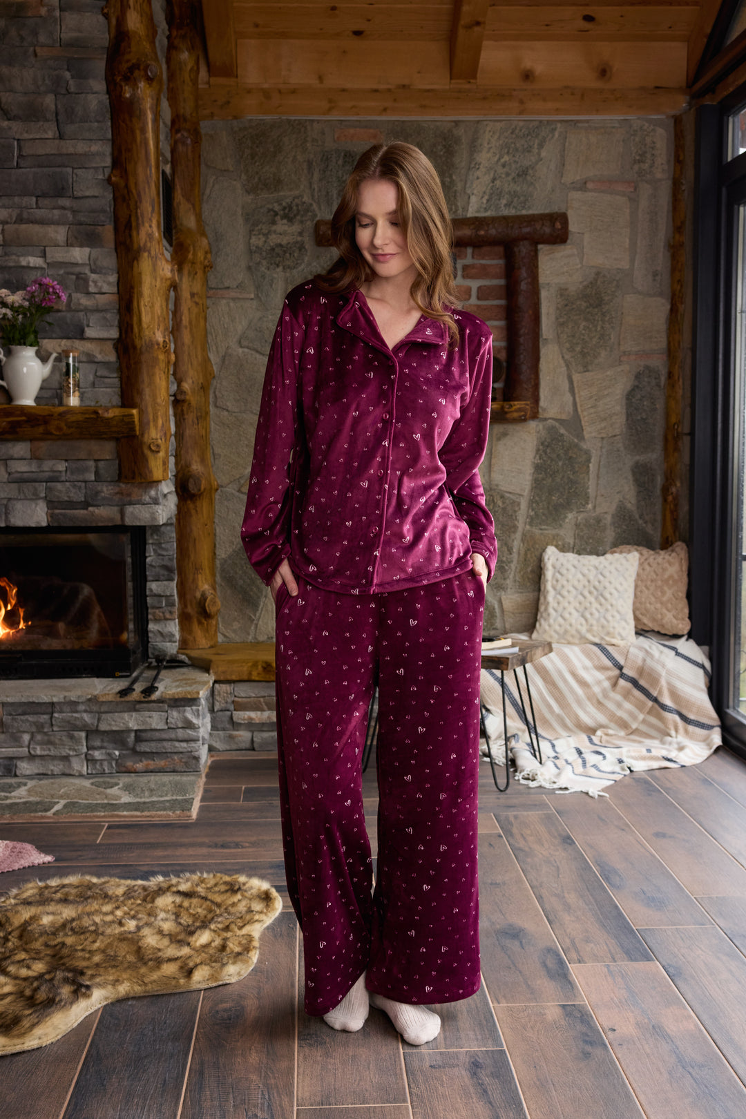 Velvet Heart Pajama Set – Soft Winter Comfort | 6003