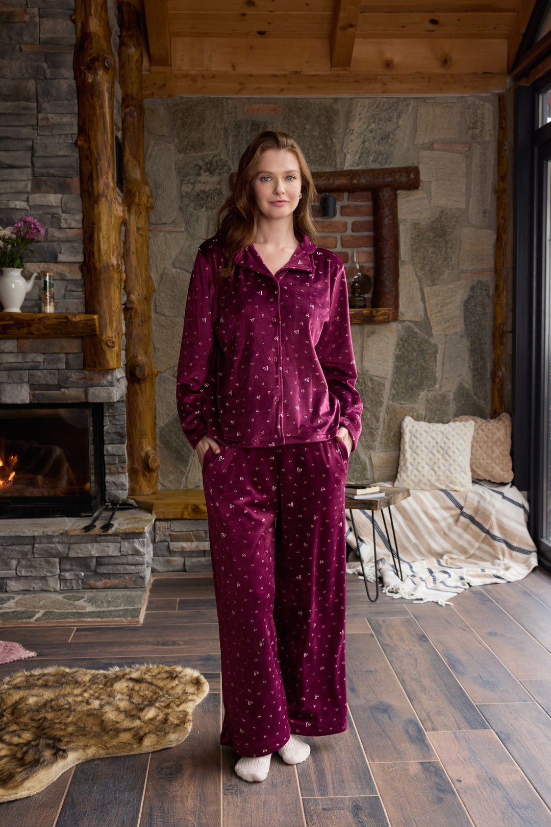 Velvet Heart Pajama Set – Soft Winter Comfort | 6003