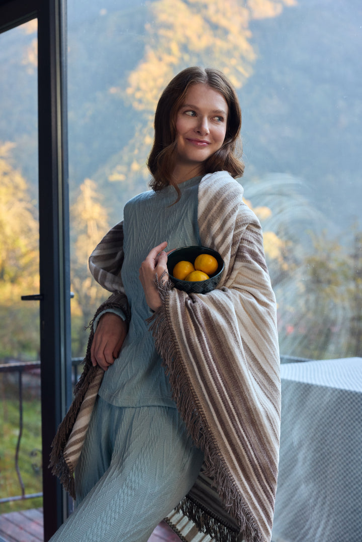 Soft Sage Chevron-Pattern Pajama Set – Cozy Winter Comfort 6036