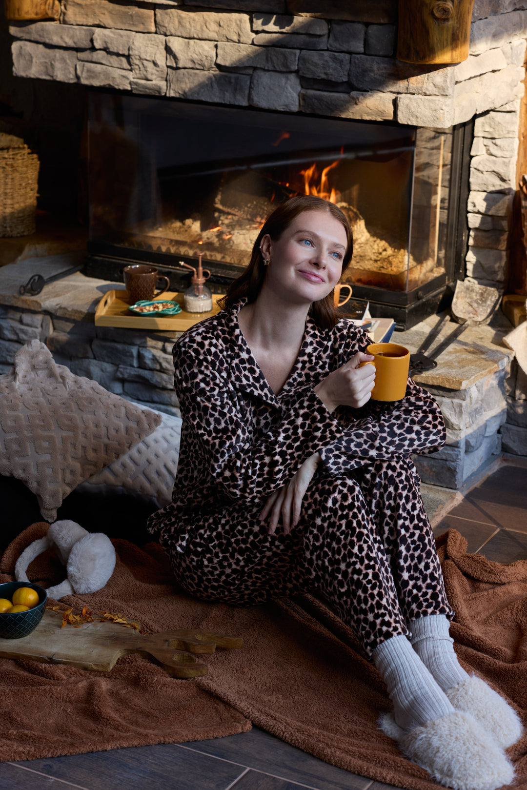 Leopard Velvet Pajama Set with Buttons – Cozy Winter Style | 6010
