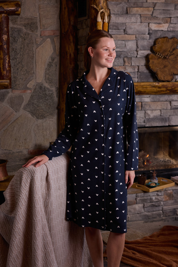 Heart Print Button-Up Nightshirt – Cozy Sleep Dress /6056