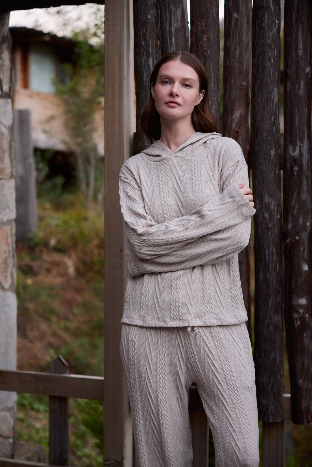 Women’s Hooded Textured Lounge Set – Cozy, Soft & Modern/ 6072