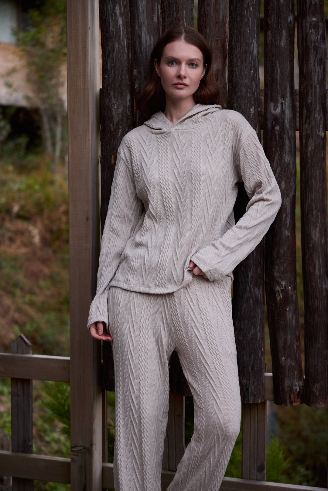 Women’s Hooded Textured Lounge Set – Cozy, Soft & Modern/ 6072