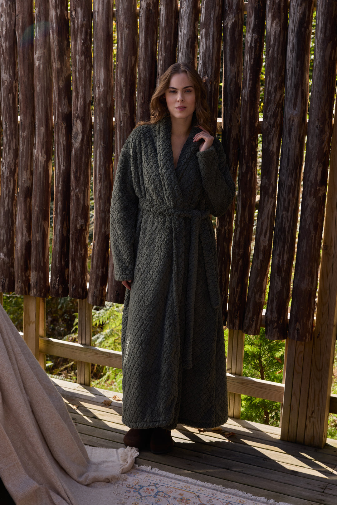 Long Quilted Winter Robe – Cozy Textured Loungewear /6096