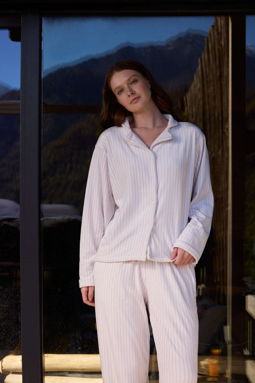 Blush Off-White Striped Button-Up Pajama Set – Soft Classic Comfort | 6030