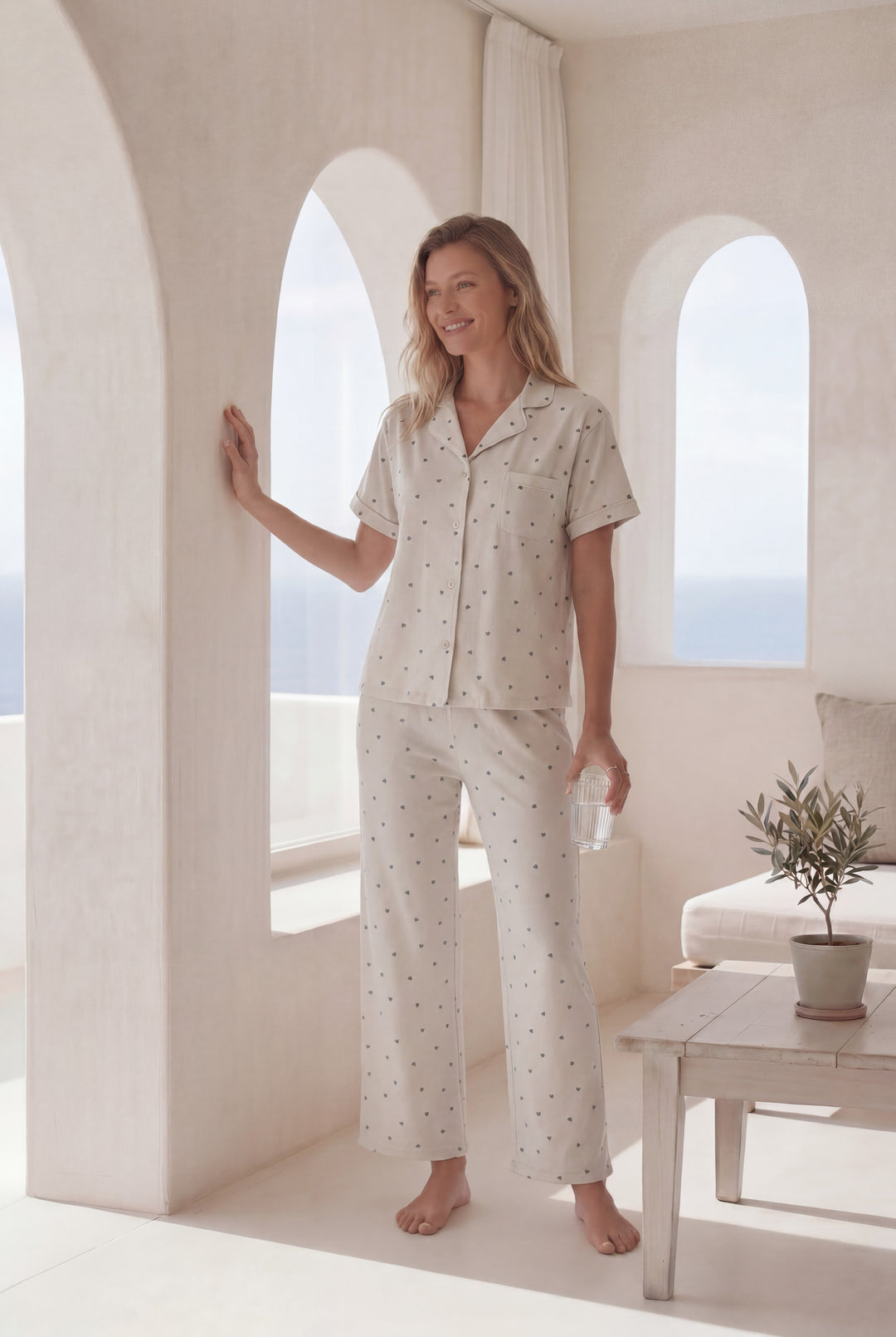 Women’s White Printed Pajama Set l 8014