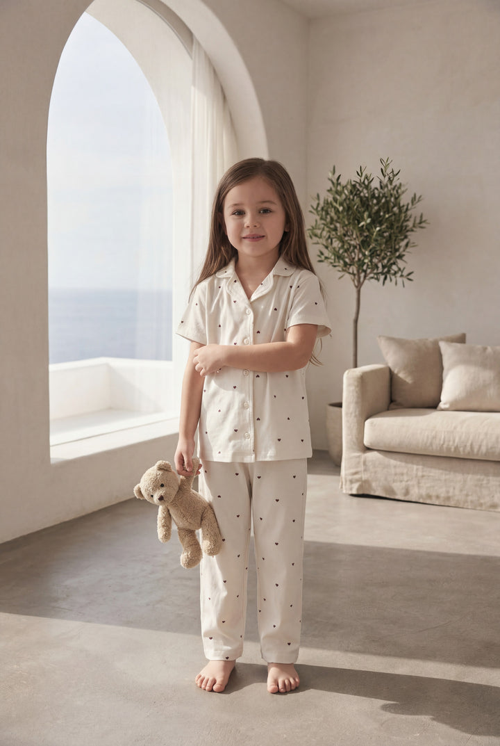 Jouri Kids Heart Print Pajama Set l 8022