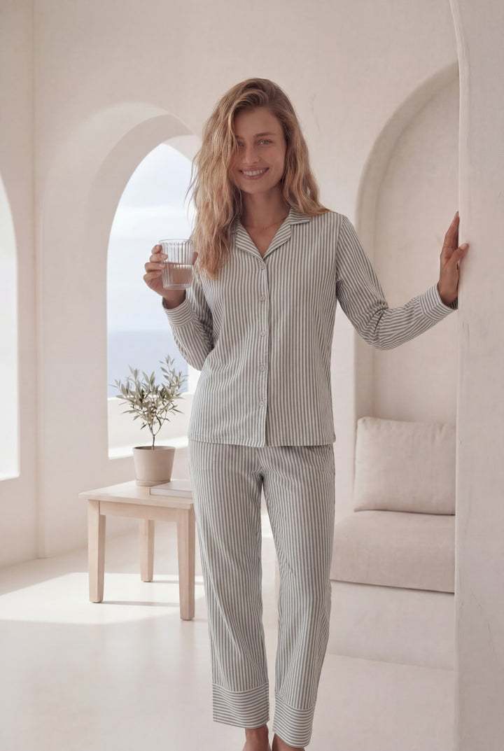 Jouri Women’s Striped Cotton Pajama Set l 8029