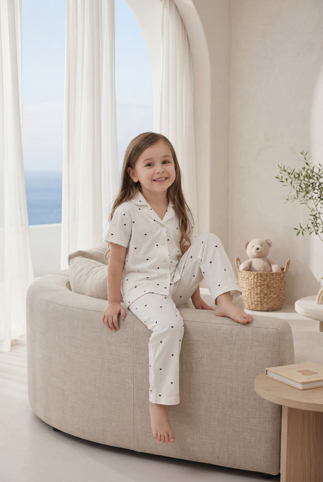 Jouri Kids Heart Print Pajama Set l 8022