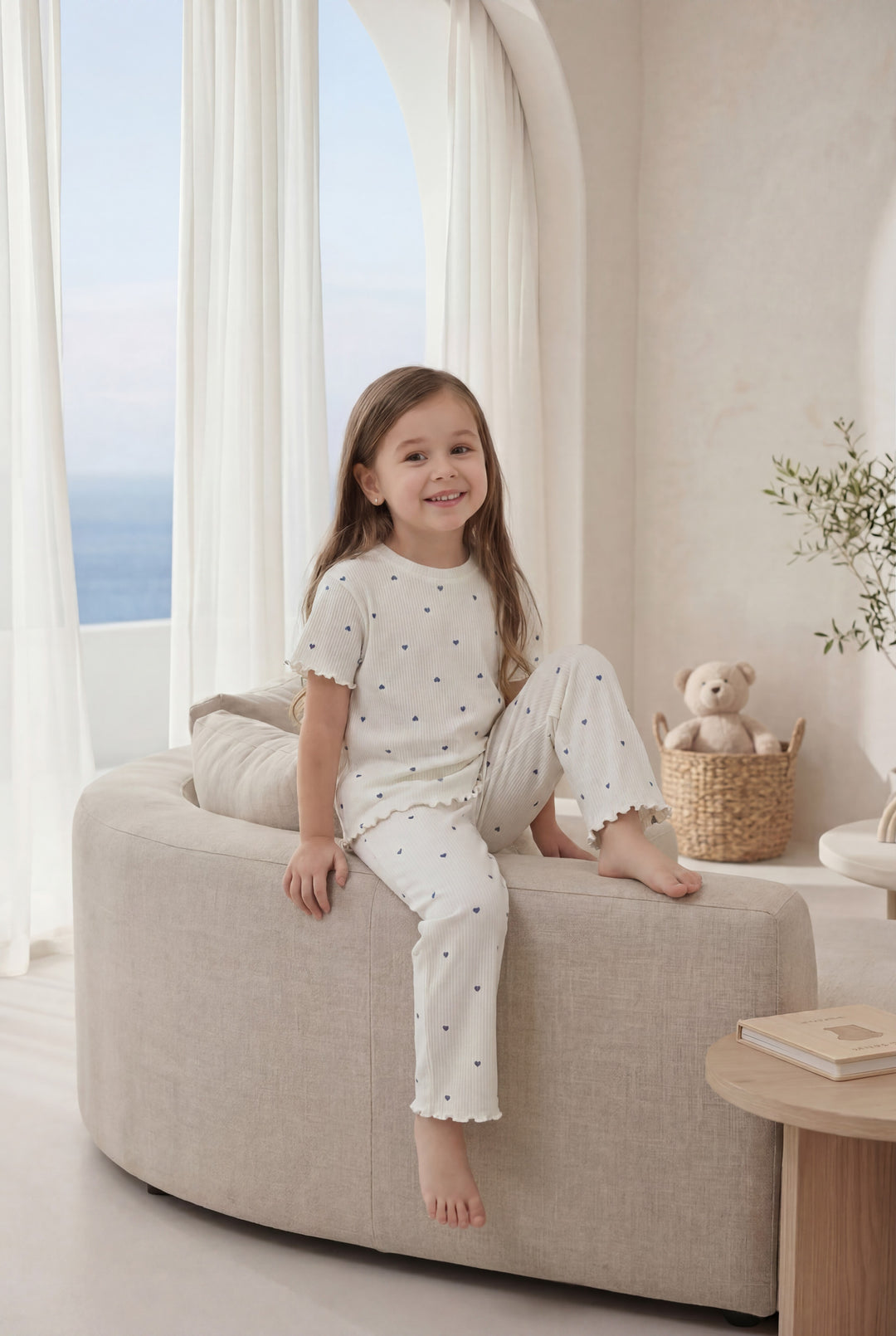 Jouri Kids Blue Heart Print Pajama Set